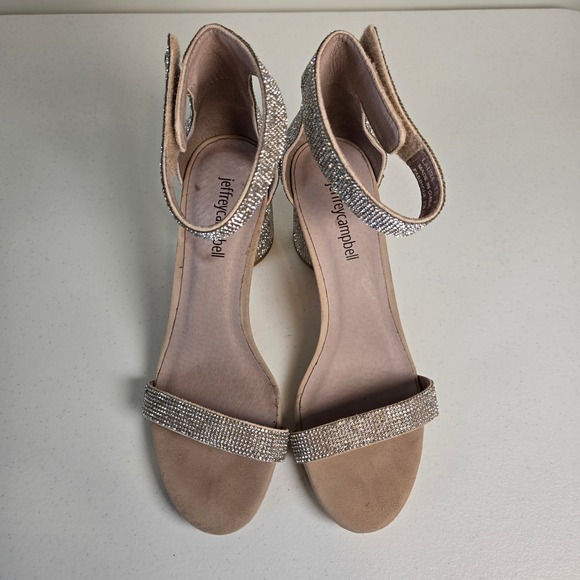 Jeffrey Campbell Laura Crystal Embellished Block Heeled Open Toe Sandal Size 7.5 - Picture 2 of 13